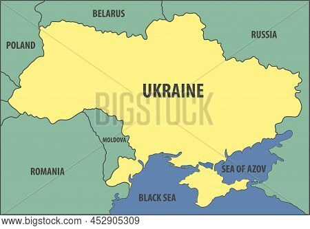 Ukraine. Image In The Form Of A Map Of The Territory Of The European State Of Ukraine With The Black