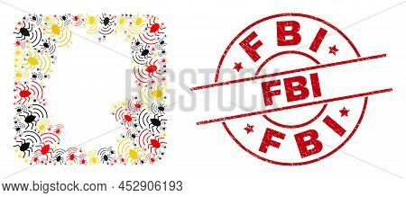 Germany Geographic Map Collage In Germany Flag Official Colors - Red, Yellow, Black, And Grunge Fbi 
