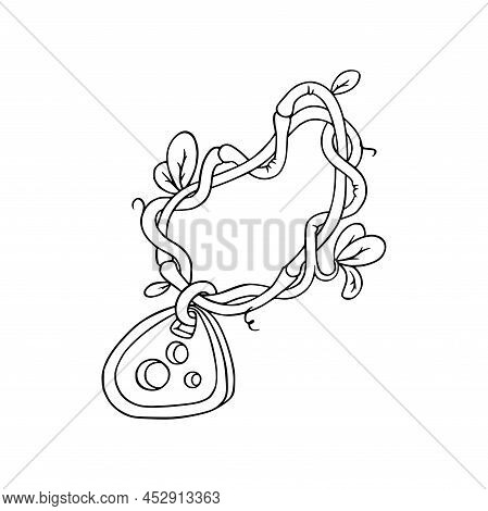 Amulet With Lianas For Games. Sketch Of Vine With An Amulet. Vector Illustration Isolated In White B