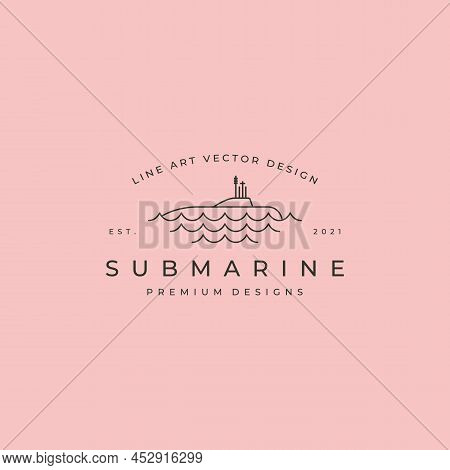Submarine Underwater And Wave Line Art Logo Vector Symbol Illustration Design