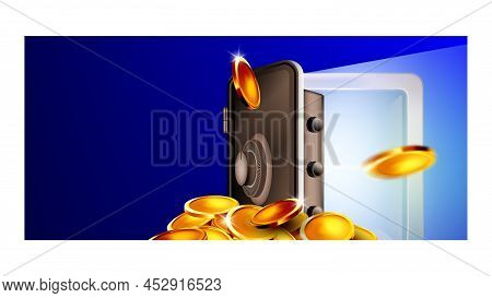 Deposit Box For Safe Currency And Gemstones Vector. Deposit Box For Saving And Storaging Money Cash 