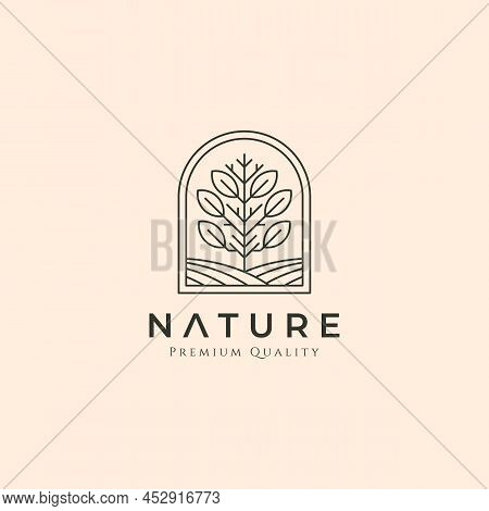 Minimalist Tree Landscape Logo Vector Symbol Illustration Design, Line Art Nature Logo Design