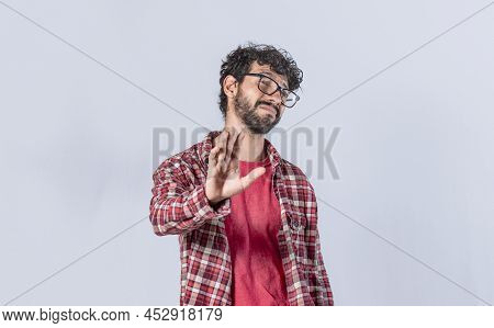 Man Rejecting With One Hand, A Man With Rejection Expression, Isolated Man With Hand Rejecting