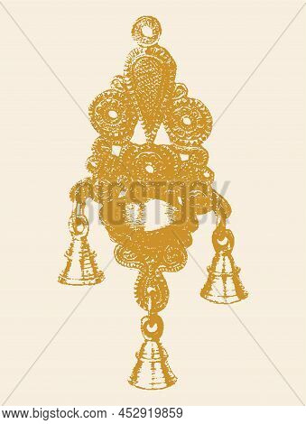 Sketch Of Traditional Metal Oil Lamp Outline Editable Illustration