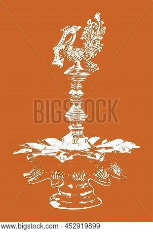 Sketch Of Traditional Metal Oil Lamp Outline Editable Illustration