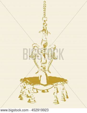 Sketch Of Traditional Metal Oil Lamp Outline Editable Illustration