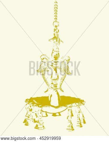 Sketch Of Traditional Metal Oil Lamp Outline Editable Illustration