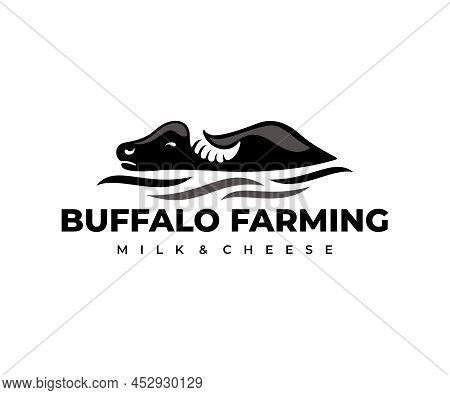 Buffalo, Bull, Ox, Lies In The Water, Logo Design. Dairy And Cheese Farm, Farming, Animal And Pet, V