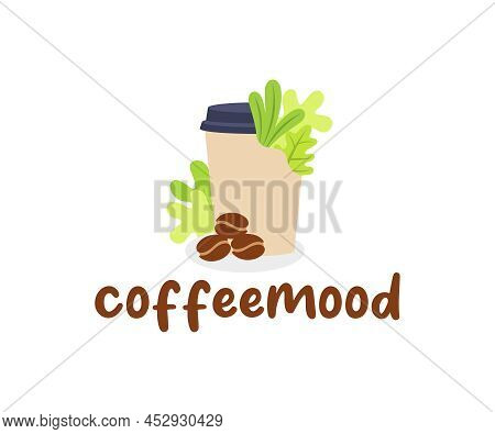 Coffee In A Paper Cup, Coffee Beans And Vegetation, Logo Design. Food And Drink, Beverage, Drinking 