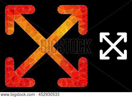 Low-poly Enlarge Arrows Icon With Flame Vibrant Gradient. Triangulated Orange Vibrant Enlarge Arrows