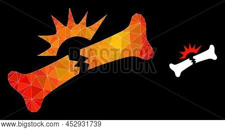 Lowpoly Bone Fracture Icon With Orange Colored Gradient. Triangulated Flame Colored Bone Fracture Po