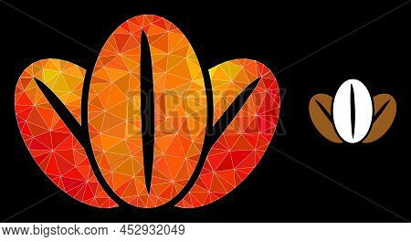 Low-poly Coffee Beans Icon With Orange Colored Gradient. Triangulated Orange Vibrant Coffee Beans Po