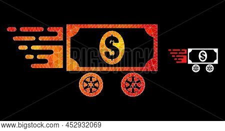 Lowpoly Dollar Car Icon With Orange Colorful Gradient. Triangulated Orange Colored Dollar Car Polygo
