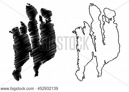 Sula Island (kingdom Of Norway, Solund Archipelago) Map Vector Illustration, Scribble Sketch Indre S
