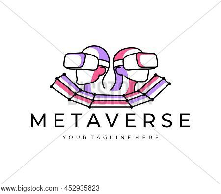 Metaverse, Man And Woman Wearing Virtual Reality Glasses, Logo Design. Cyberspace, Vr, Digital World