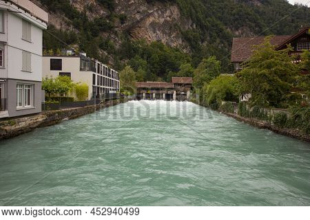 Aare River In The City Of Unterseen In The Bernese Oberland