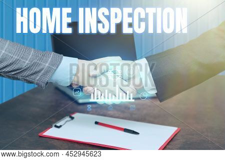 Conceptual Caption Home Inspection. Conceptual Photo Examination Of The Condition Of A Home Related 