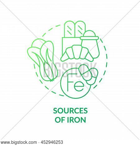 Sources Of Iron Green Gradient Concept Icon. Green Vegetables And Bread. Source Of Nutrients Abstrac