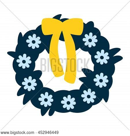 Flower Wreath For Cemetery Visiting Semi Flat Color Vector Object. Graveside Evegreen Wreath. Full S