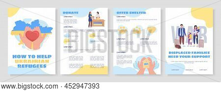 Help Ukrainian Refugees Flat Vector Brochure Template. Booklet, Leaflet Printable Flat Color Designs