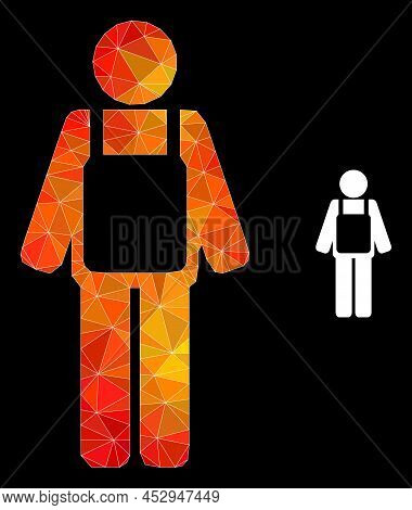 Low-poly Worker Person Icon With Fire Colorful Gradient. Triangulated Flame Colored Worker Person Po