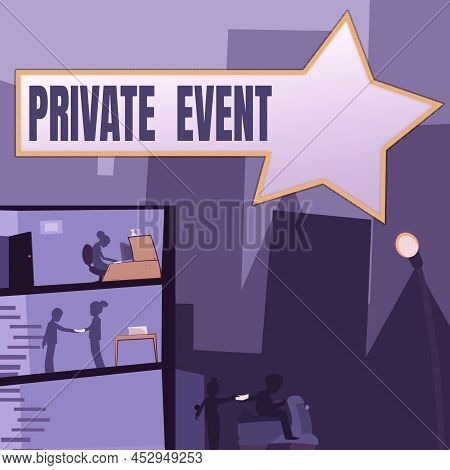 Sign Displaying Private Event. Word Written On Exclusive Reservations Rsvp Invitational Seated Offic