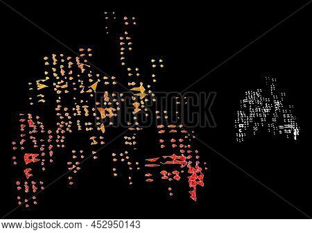 Lowpoly Sand Swarm Icon With Orange Colorful Gradient. Triangulated Flame Colorful Sand Swarm Polygo