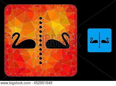 Lowpoly Separate Swans Icon With Fire Colored Gradient. Triangulated Flame Colored Separate Swans Po