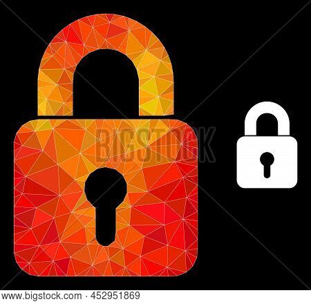 Lowpoly Lock Icon With Fire Colored Gradient. Triangulated Flame Colored Lock Polygonal Icon Illustr