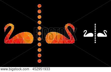 Low-poly Separate Swans Icon With Flame Colored Gradient. Triangulated Fire Colored Separate Swans P