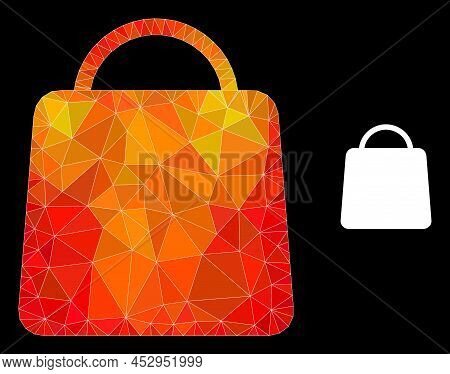 Low-poly Shopping Bag Icon With Orange Vibrant Gradient. Triangulated Orange Vibrant Shopping Bag Po