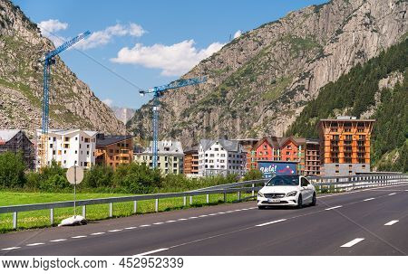 Andermatt, Switzerland - August 14, 2021: New Residential Buildings In The Swiss Holiday Resort Ande
