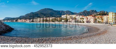 Menton, France - December 7, 2021: Panorama Of The Famous French Seaside Tourist Resort Of Menton On