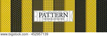 Panoramic Patterns 8 Pcs Set Black Yellow - Vector Illustration