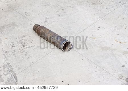 A Tubular Drill For Drilling Large Holes In Concrete Lies On A Monolithic Ceiling, Selective Focus