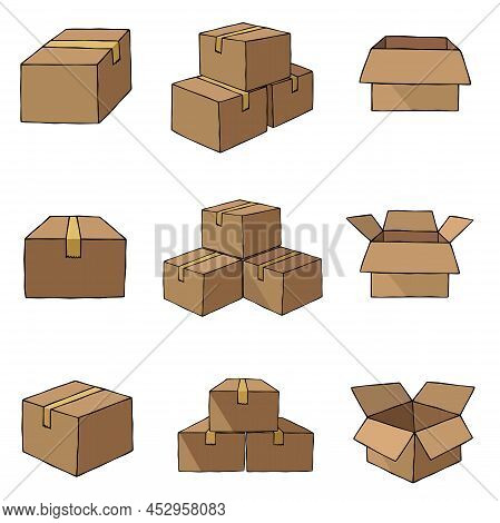 Set Of Boxes In A Drawing Style Vector