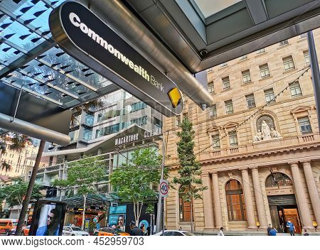 Brisbane, Australia - May 19, 2020: Banner Of Commonwealth Bank Of Australia (cba) Flagship Headquar