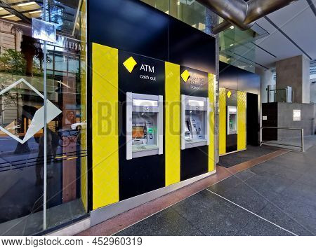 Brisbane, Australia - May 19, 2020: Atm Of Commonwealth Bank Of Australia (cba) Flagship Headquarter