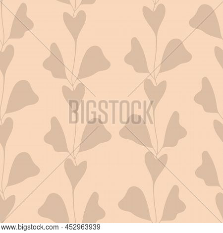 Floral Seamless With Hand Drawn Color Leaves. Cute Autumn Background. Tropic Beige Branches. Modern 