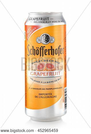 London,uk - February 02,2022: Schofferhofer Wheat Beer Mix With Grapefruit On White Background.