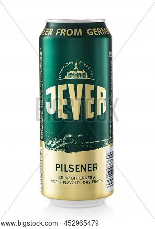 London,uk - February 10,2022: Jever Pilsner Lager Beer On White Background.
