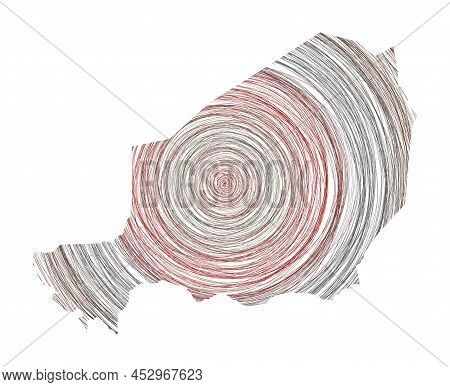 Niger Map Filled With Concentric Circles. Sketch Style Circles In Shape Of The Country. Vector Illus