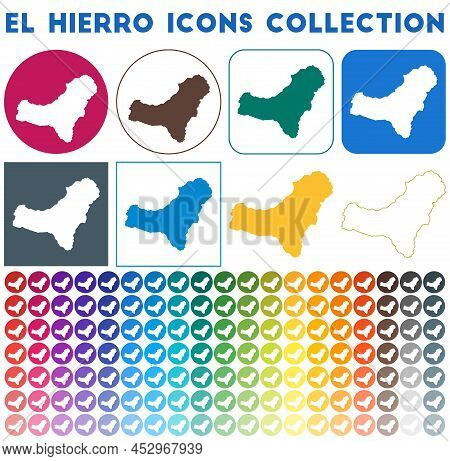 El Hierro Icons Collection. Bright Colourful Trendy Map Icons. Modern El Hierro Badge With Island Ma