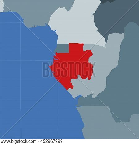 Shape Of The Gabon In Context Of Neighbour Countries. Country Highlighted With Red Color On World Ma