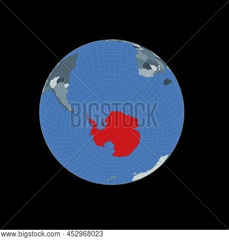 Shape Of The Antarctica In Context Of Neighbour Countries. Country Highlighted With Red Color On Wor