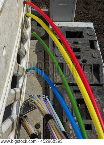 Fiber Optic Cable On A Construction Site For The Provision Of A Fast Internet Connection