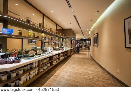 SINGAPORE - CIRCA JANUARY, 2020: food served at Dnata Lounge in Singapore Changi Airport.