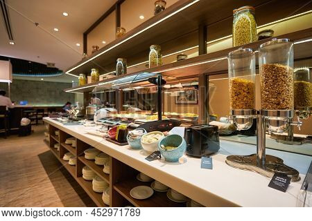 SINGAPORE - CIRCA JANUARY, 2020: food served at Dnata Lounge in Singapore Changi Airport.