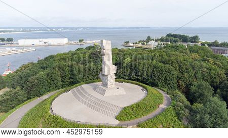 Gdansk, Poland - August 14, 2021: Aerial View On Westerplatte Monument, Also Known As The Monument T