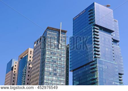 Tel Aviv, Israel - September 17, 2017: Hagag Group Skyscrapers. Designed: Moshe Zur Architects And U